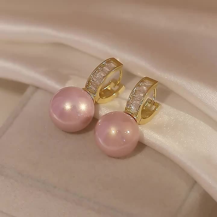 Pink Pearl Hoop Earrings Copper Jewelry for Women